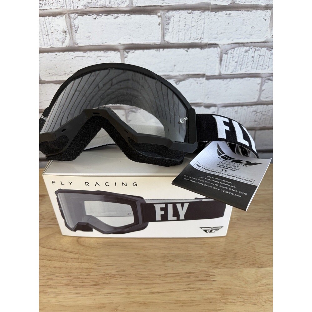 Fly Racing Focus Black White Clear Lens MX ATV BMX Offroad Goggles Adult